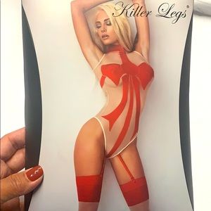 NEW Red Bow Graphic Sheer Fishnet Bodystocking